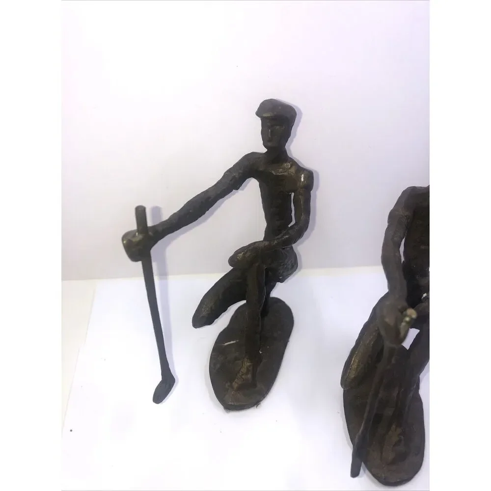 Solid Metal Golfer Statue Figure Book Ends Art Pier One w/ Putter Club